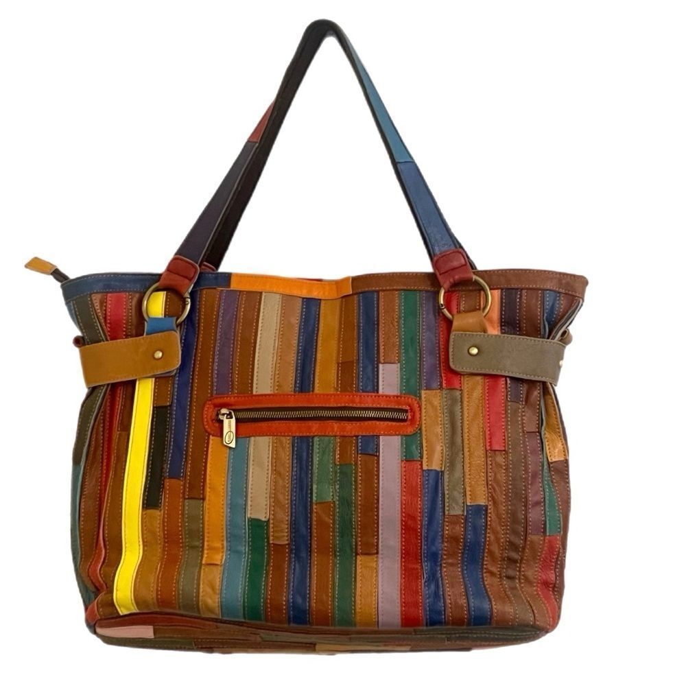 AmeriLeather Rainbow Mazy Leather Large Tote - Picture 3 of 5